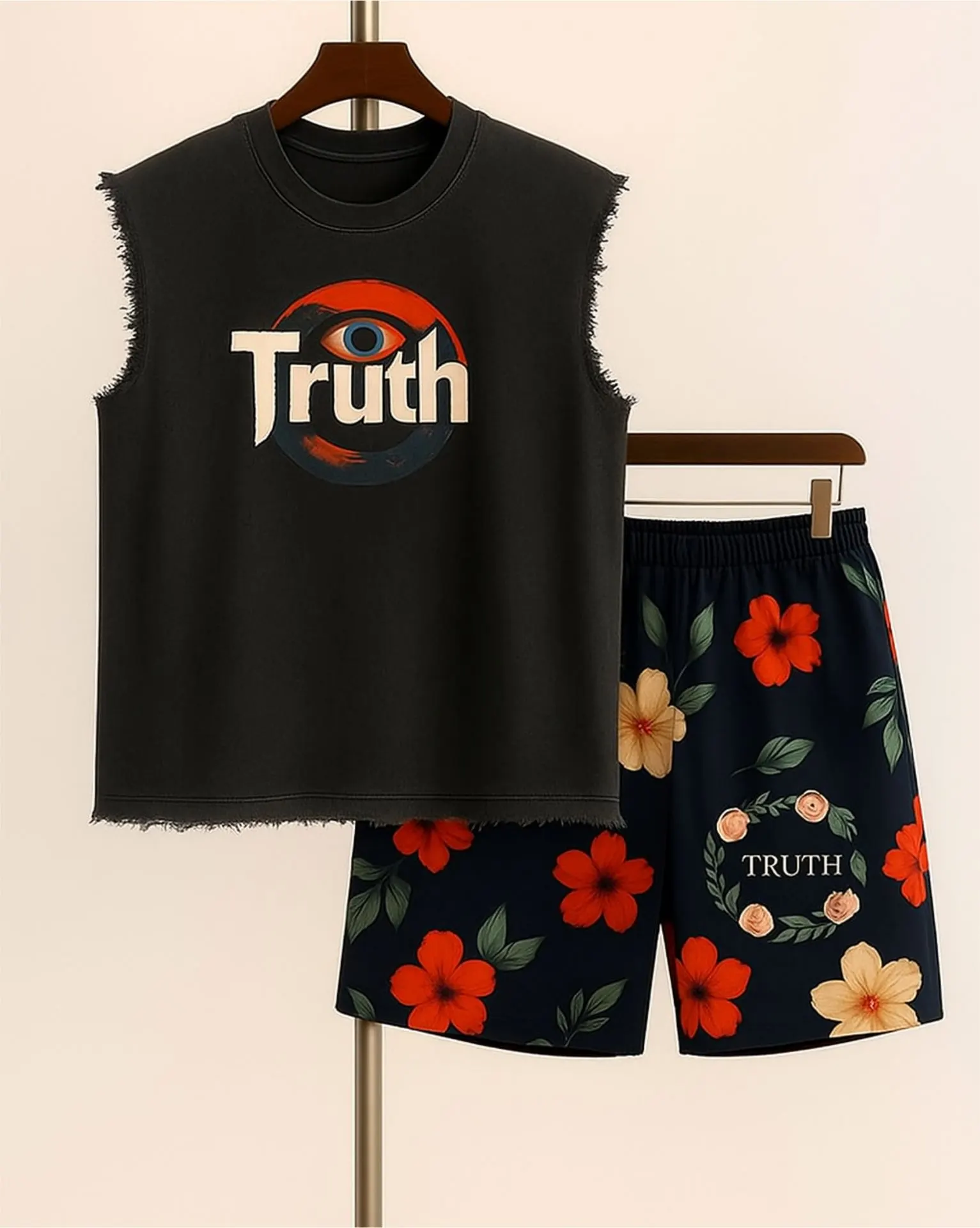 Sleeveless Shirt & Floral Shorts Set